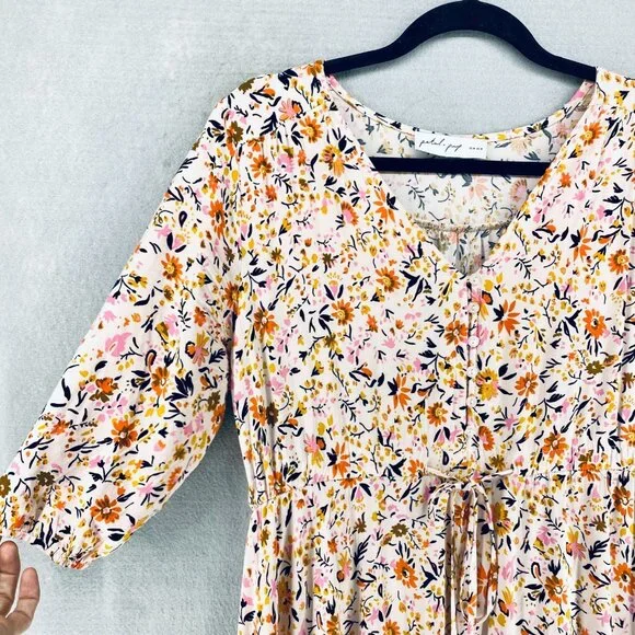 Petal Pup Cottagecore Dress Womens M Multicolor Micro Floral Tired Ruffle Maxi - Picture 6 of 16